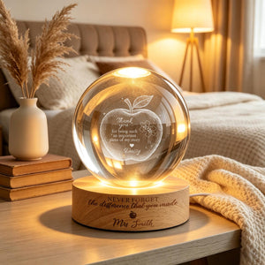 Custom Teacher Appreciation Crystal Ball Night Light,Apple LED Night Light Gift,Personalized Thank You Teacher Gift,End of Year Teacher Gift