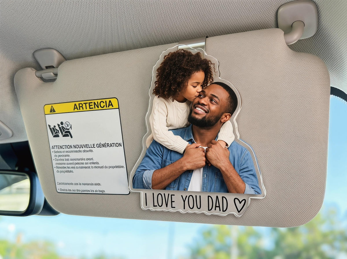 Personalized Dad Car Visor Photo Clip, Custom Father's Day Gift From Daughter or Son, Acrylic Safe Drive Keepsake for Birthday Gift