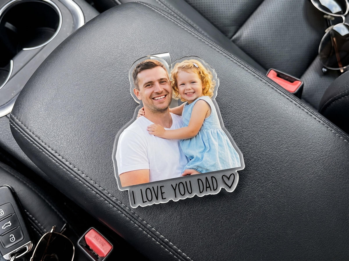 Personalized Dad Car Visor Photo Clip, Custom Father's Day Gift From Daughter or Son, Acrylic Safe Drive Keepsake for Birthday Gift
