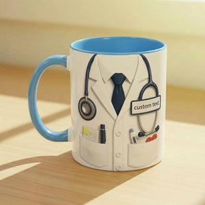 Personalized Doctor Coffee Cup, Custom ID Badge Nutrition Facts Mug, Dr Gifts For Men and Women, Retirement Gifts For Doctors, Med School