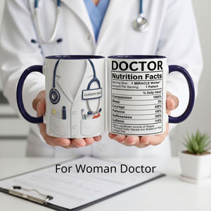 Personalized Doctor Coffee Cup, Custom ID Badge Nutrition Facts Mug, Dr Gifts For Men and Women, Retirement Gifts For Doctors, Med School