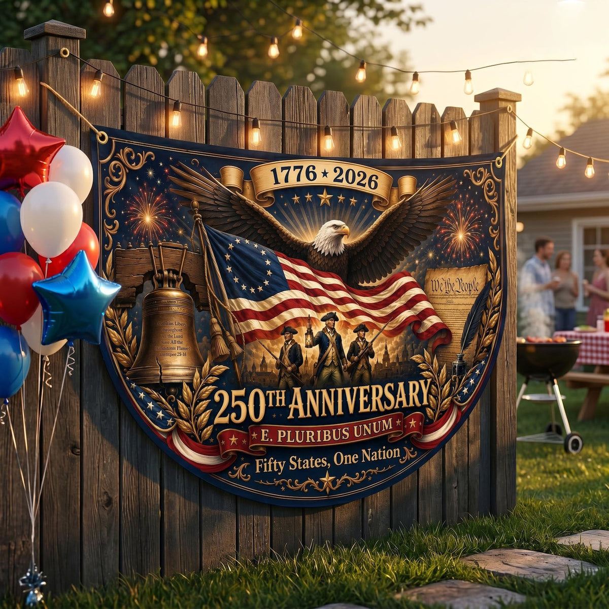 Usa 250th Anniversary Semi Circular Flag Eagle Liberty Bell We The People 1776 2026 Patriotic Bunting 4th Of July Decor