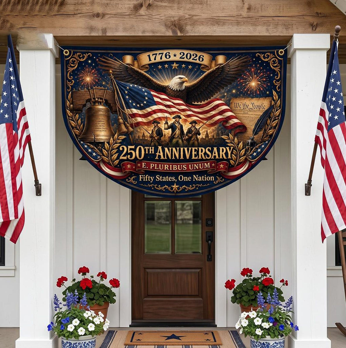 Usa 250th Anniversary Semi Circular Flag Eagle Liberty Bell We The People 1776 2026 Patriotic Bunting 4th Of July Decor