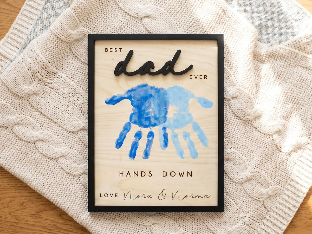 Dad Gift from Kids, Hands Down Best Dad Ever Sign, Personalized Wooden Plaque, Father s Day Handprint Gift for Daddy Grandpa