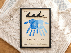 Dad Gift from Kids, Hands Down Best Dad Ever Sign, Personalized Wooden Plaque, Father s Day Handprint Gift for Daddy Grandpa