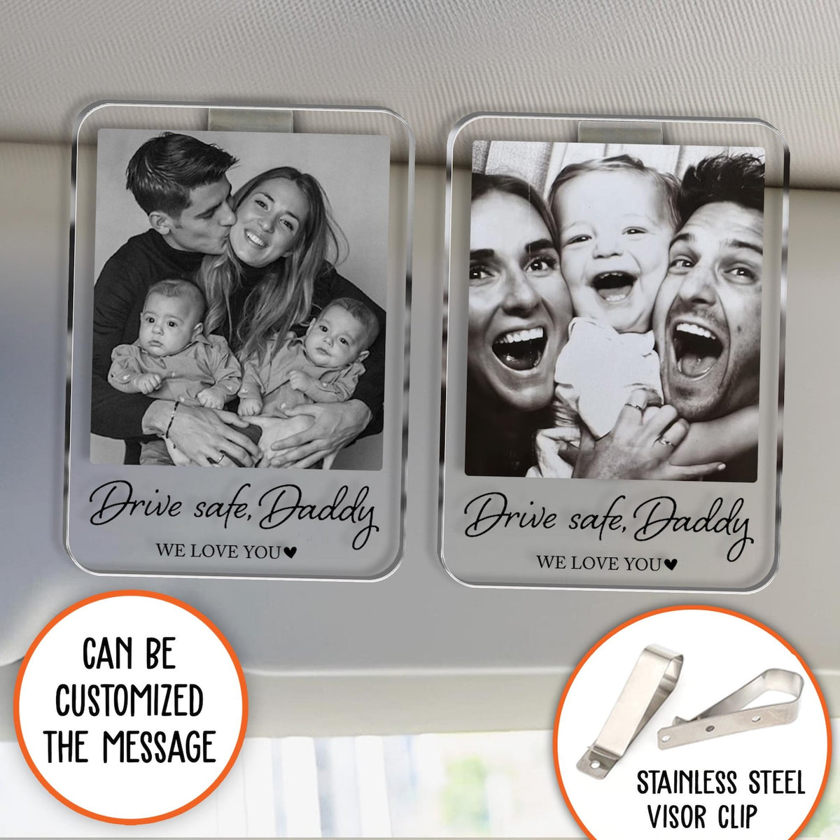 Custom Fathers Day Gift For Dad Photo Car Visor Clip, Drive Safe Daddy Gift, Husband Gift Drive Safe Sun Visor Clip, Acrylic Car Accessories