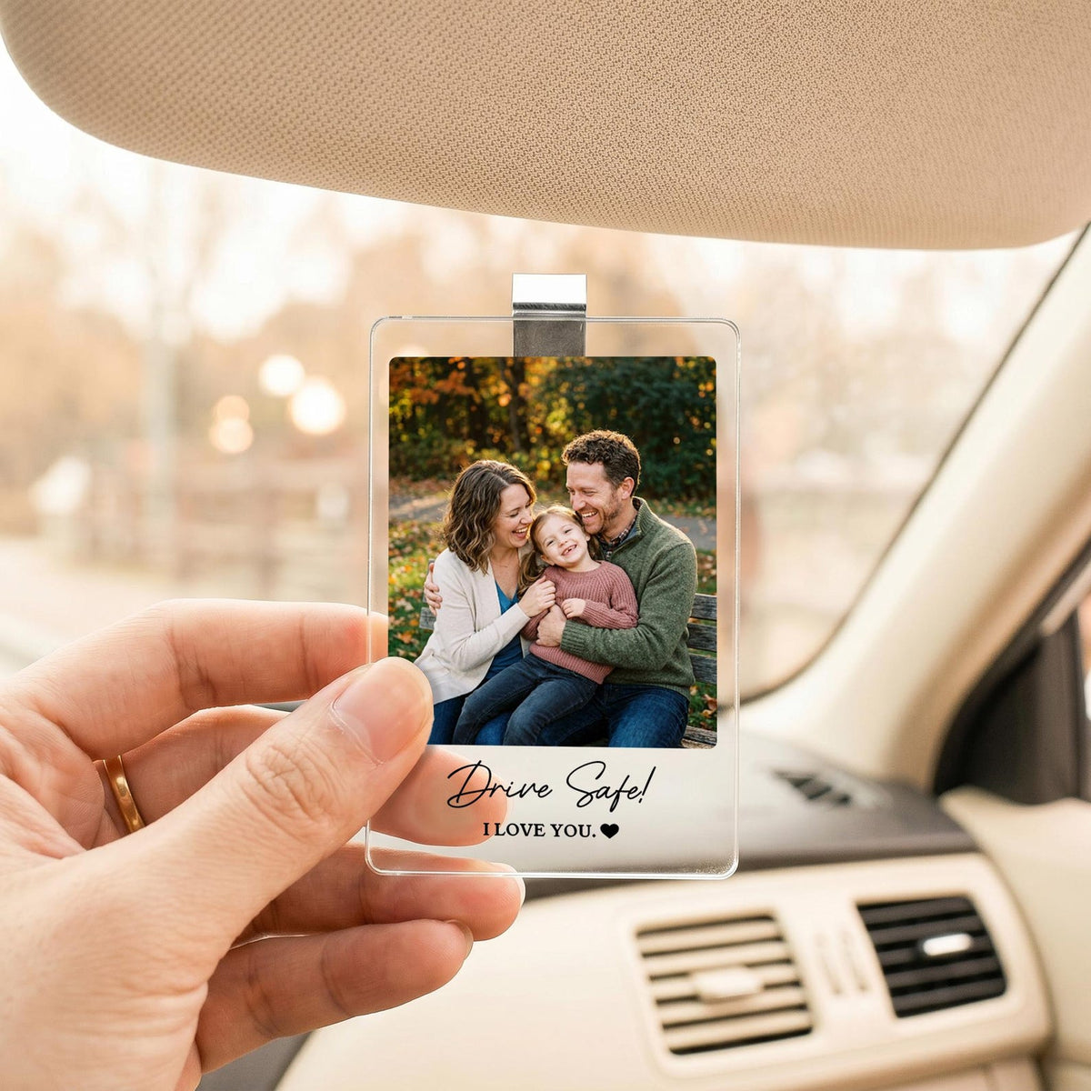 Personalized Family Dad Photo Car Visor Clip, Drive Safe Daddy, Anniversary Gift for Him, Gifts for Boyfriend, Husband, Fathers Day Gift