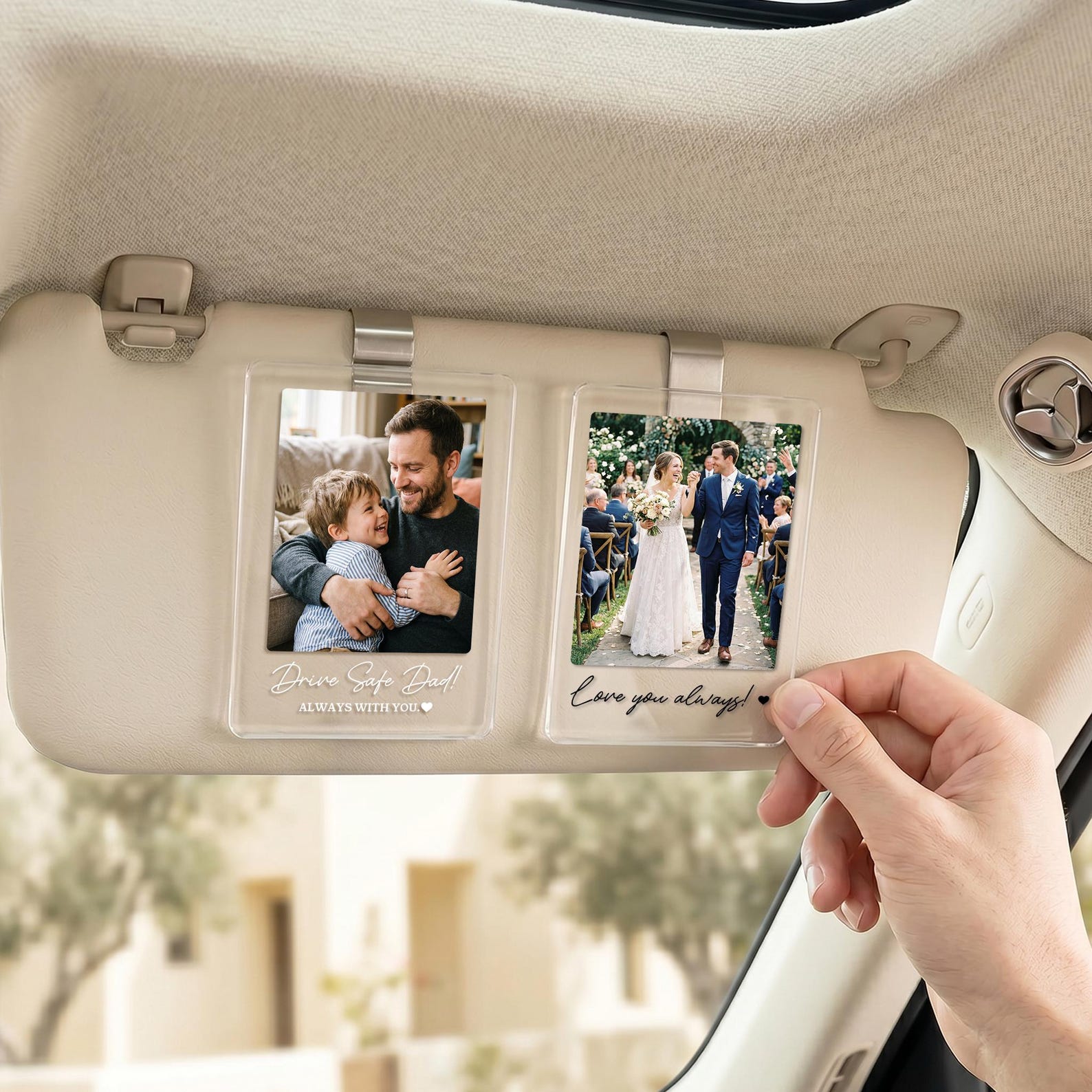 Personalized Family Dad Photo Car Visor Clip, Drive Safe Daddy, Anniversary Gift for Him, Gifts for Boyfriend, Husband, Fathers Day Gift