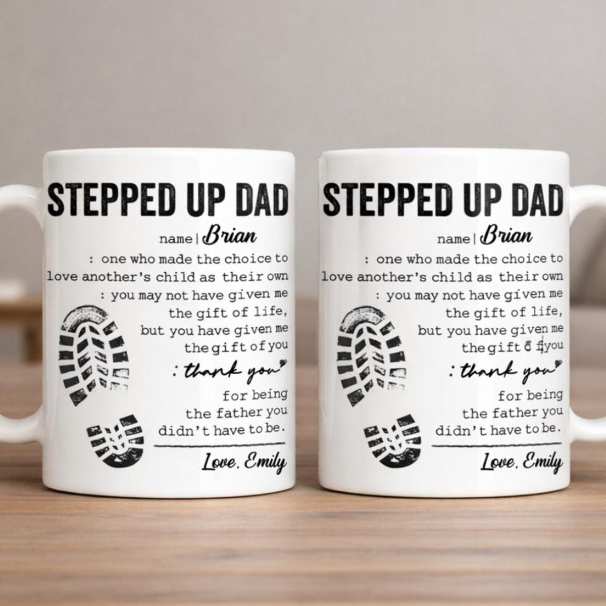 Personalized Stepped Up Dad Mug, Step Dad Gift Coffee Cup, Bonus Dad Appreciation Gift, Father's Day Mug for Step Father