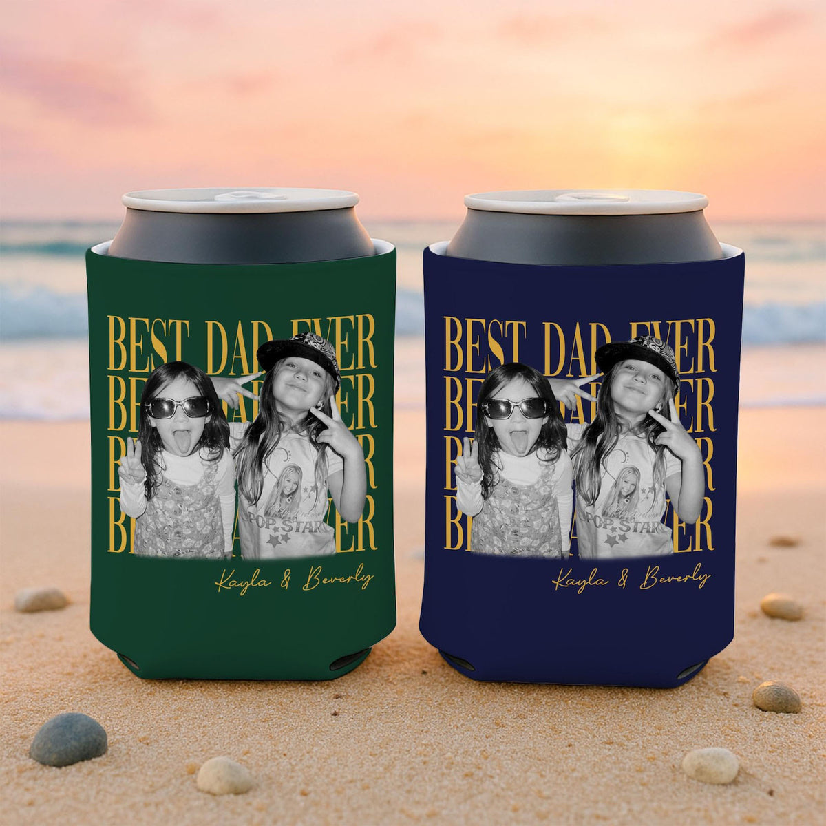 Custom Dad Vintage Photo Can Cooler, Baby Face Photo Sleeve Holder, First Fathers Day Gift For Husband, New Dad Gift