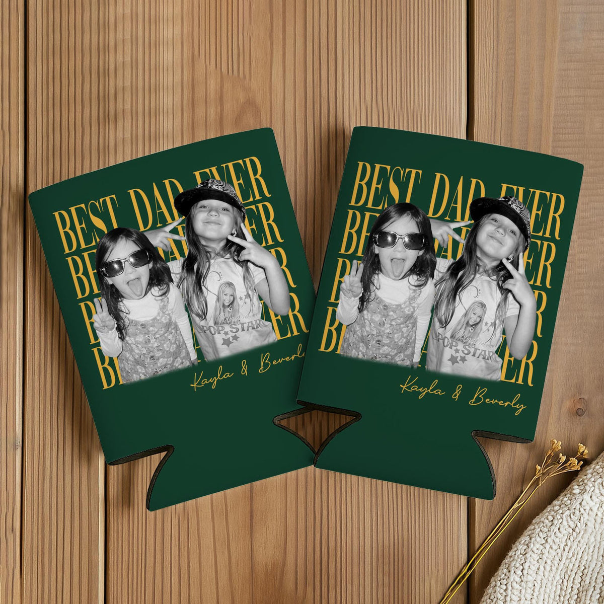 Custom Dad Vintage Photo Can Cooler, Baby Face Photo Sleeve Holder, First Fathers Day Gift For Husband, New Dad Gift