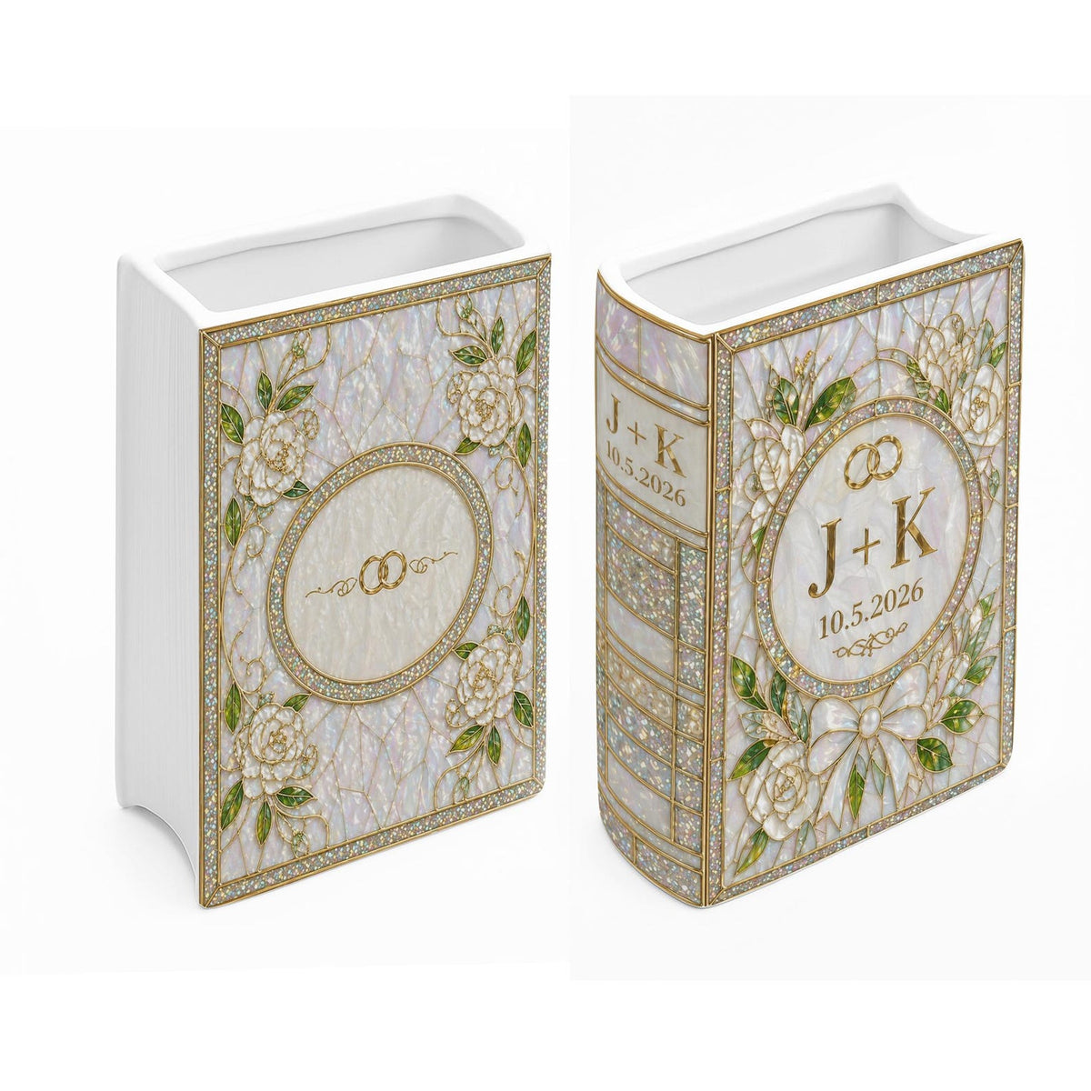 Personalized Wedding Book Vase, Custom Couple Initials Vase, Pearl Floral Book Vase, Bridal Shower Gift, Anniversary Keepsake