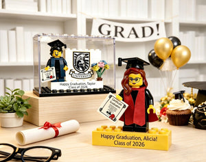 Personalized Minifigure Set with Custom Display Case, Custom Graduation Mini Figure, 2026 Graduation Gift, Funny Grad Gift for Him/Her
