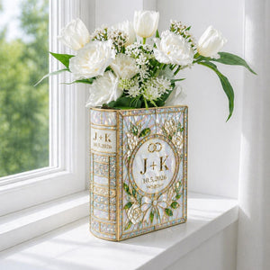 Personalized Wedding Book Vase, Custom Couple Initials Vase, Pearl Floral Book Vase, Bridal Shower Gift, Anniversary Keepsake