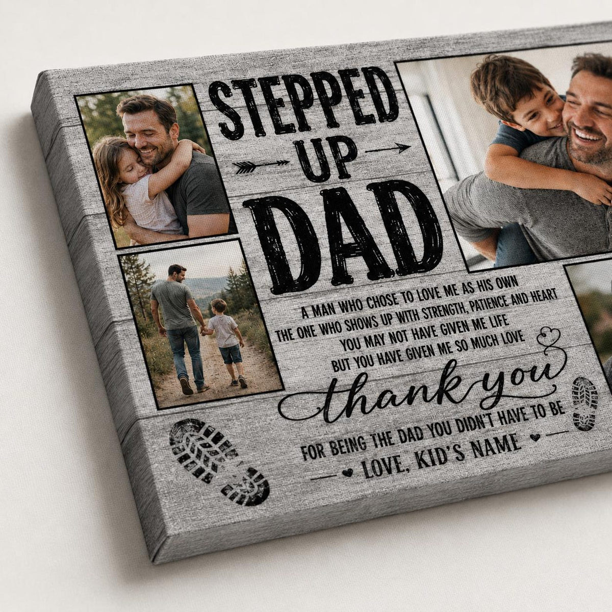 Stepped Up Dad, Stepdad Photo Collage Wall Art, Father s Day, Bonus Dad Gift, Family Picture, Gift For Him, Rustic Farmhouse Home