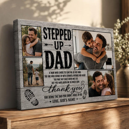 Stepped Up Dad, Stepdad Photo Collage Wall Art, Father s Day, Bonus Dad Gift, Family Picture, Gift For Him, Rustic Farmhouse Home