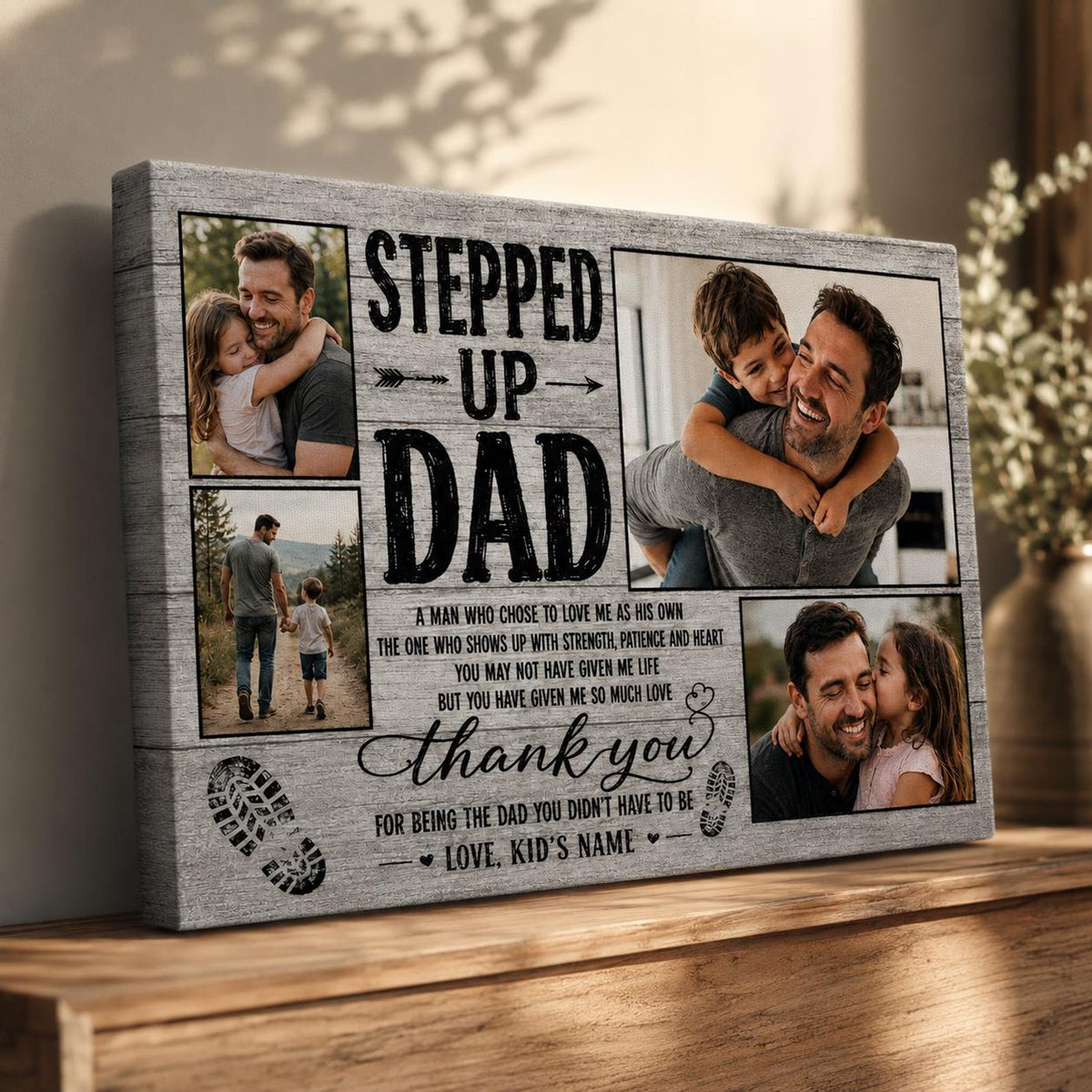 Stepped Up Dad, Stepdad Photo Collage Wall Art, Father s Day, Bonus Dad Gift, Family Picture, Gift For Him, Rustic Farmhouse Home