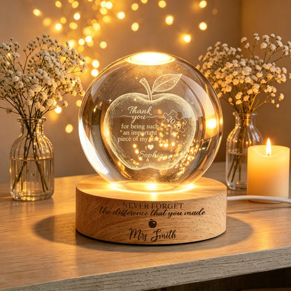 Custom Teacher Appreciation Crystal Ball Night Light,Apple LED Night Light Gift,Personalized Thank You Teacher Gift,End of Year Teacher Gift