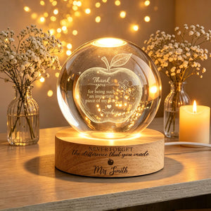 Custom Teacher Appreciation Crystal Ball Night Light,Apple LED Night Light Gift,Personalized Thank You Teacher Gift,End of Year Teacher Gift