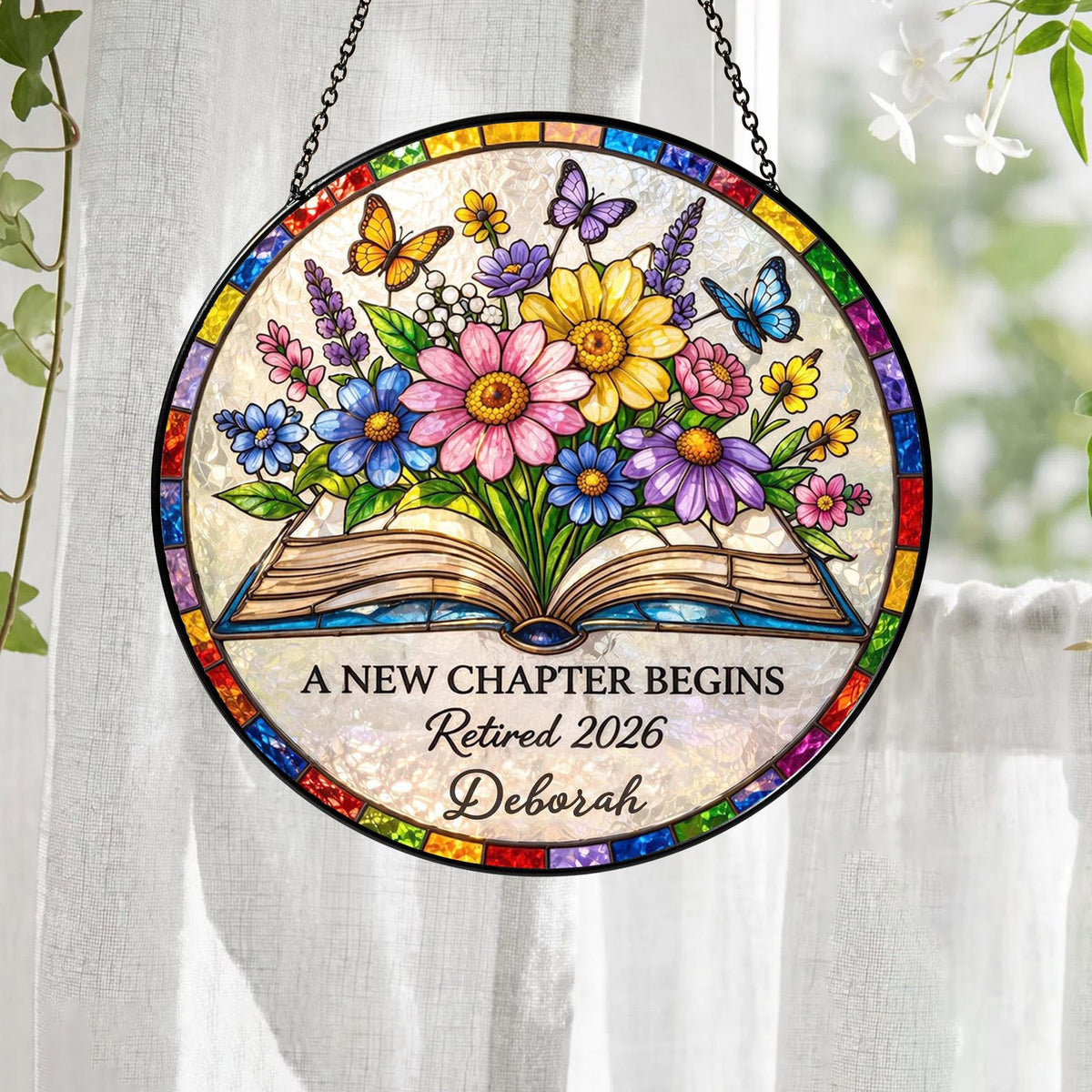 Personalized Retirement 2026 Stained Glass Suncatcher, New Chapter Begins Retired Gift , Teacher Gifts, End of Year Gift