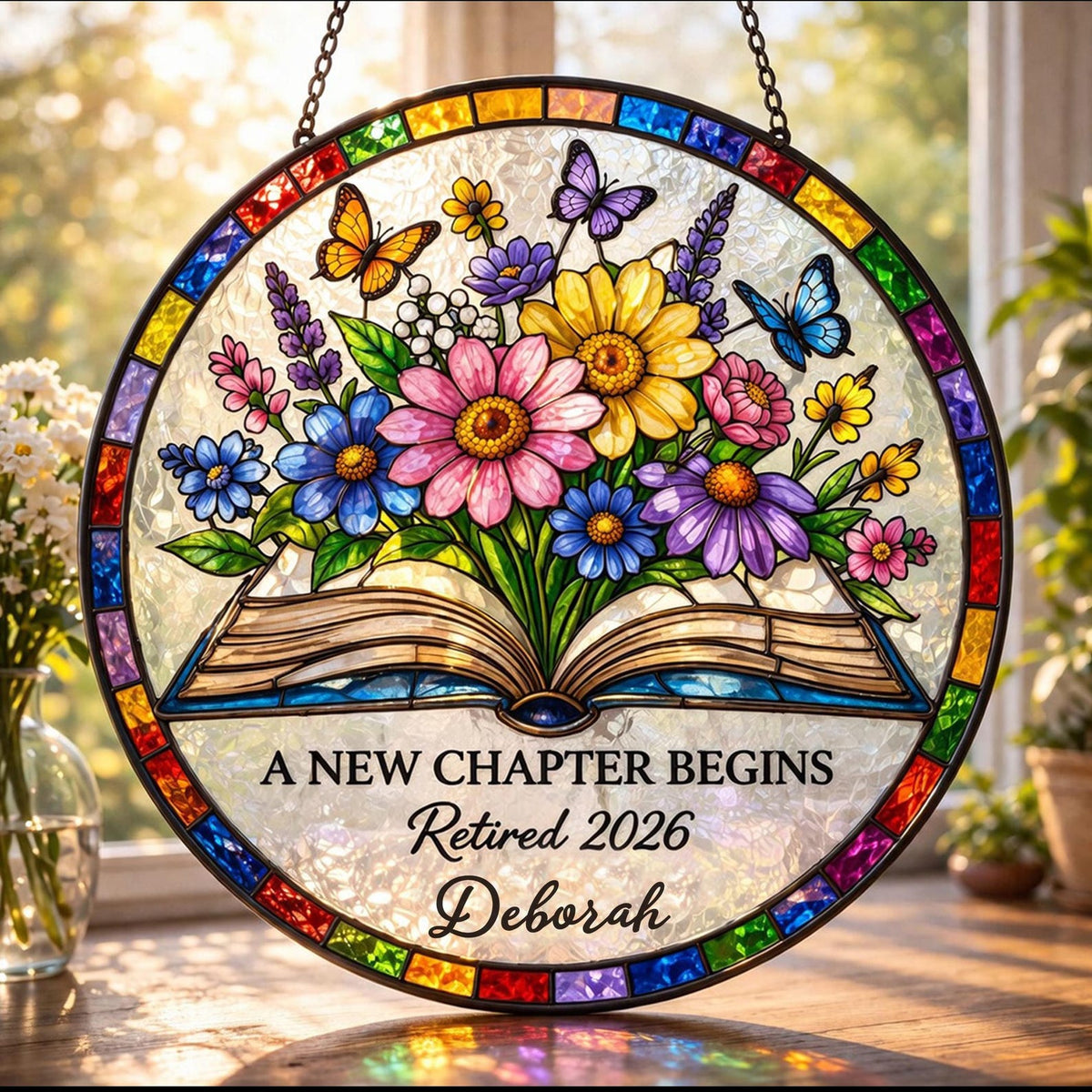 Personalized Retirement 2026 Stained Glass Suncatcher, New Chapter Begins Retired Gift , Teacher Gifts, End of Year Gift