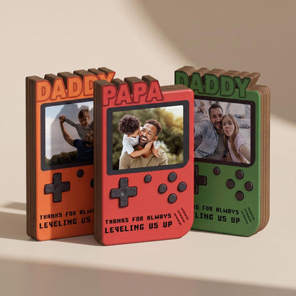 Personalized Fathers Day Gift for Gamer Dad, Custom Photo Dad Frame, Retro Game Console Photo Wooden Block Sign, Game Lover Room Decor