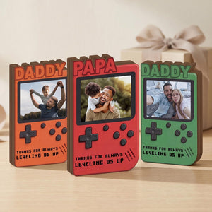 Personalized Fathers Day Gift for Gamer Dad, Custom Photo Dad Frame, Retro Game Console Photo Wooden Block Sign, Game Lover Room Decor