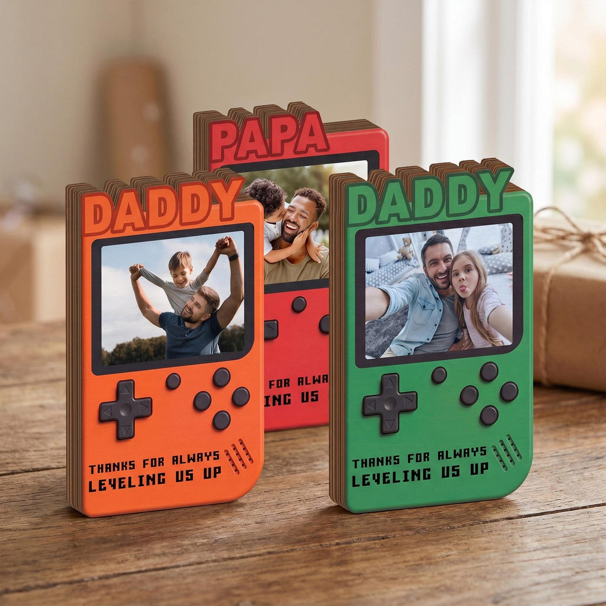 Personalized Fathers Day Gift for Gamer Dad, Custom Photo Dad Frame, Retro Game Console Photo Wooden Block Sign, Game Lover Room Decor