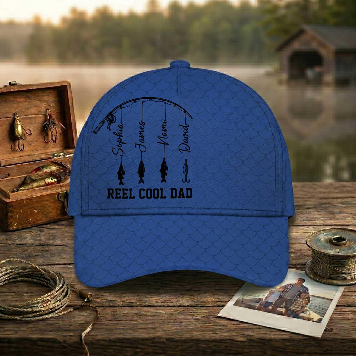 Personalized Reel Cool Dad Cap, Fathers Day Gift, Dad Fishing Hat, Fishing Gift for Grandpa, Fisherman Papa & Kid Name Classic Cap