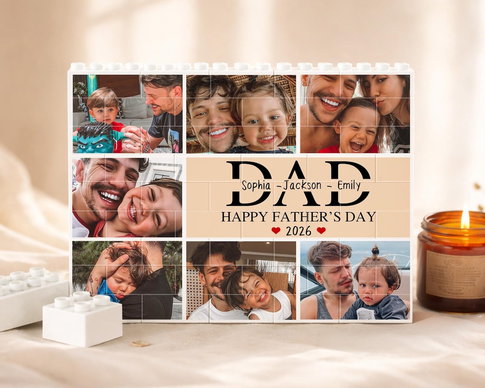 Custom Fathers Day Building Block For Dad: Personalized Dad Brick Puzzle With Kids Name & Photo, Family Picture Keepsake, New Dad Gift