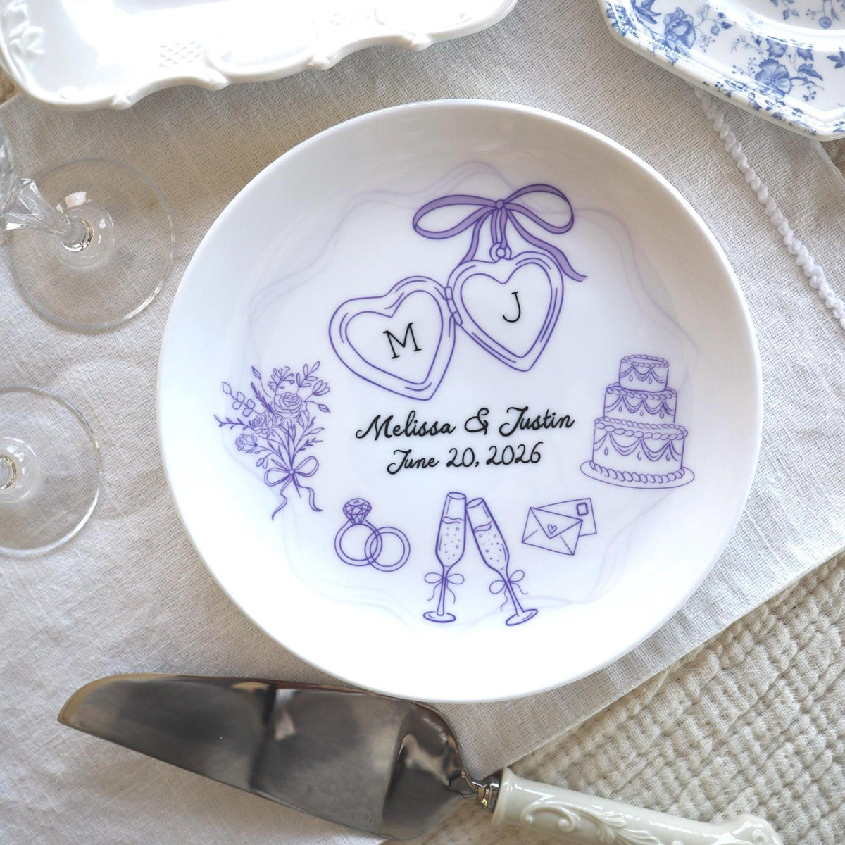 Personalized Ceramic Wedding Plate,  Anniversary or Engagement Keepsake