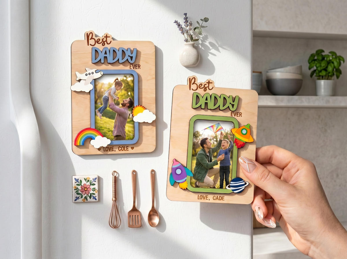 Grandpa Photo Magnet, Personalized Wood Fridge Picture Frame for Poppop Papa, First Father s Day Grandpa Gift,Custom Grandkids Keepsake Gift