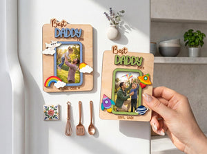 Grandpa Photo Magnet, Personalized Wood Fridge Picture Frame for Poppop Papa, First Father s Day Grandpa Gift,Custom Grandkids Keepsake Gift