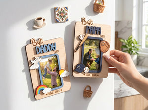 Grandpa Photo Magnet, Personalized Wood Fridge Picture Frame for Poppop Papa, First Father s Day Grandpa Gift,Custom Grandkids Keepsake Gift