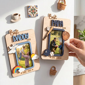 Grandpa Photo Magnet, Personalized Wood Fridge Picture Frame for Poppop Papa, First Father s Day Grandpa Gift,Custom Grandkids Keepsake Gift