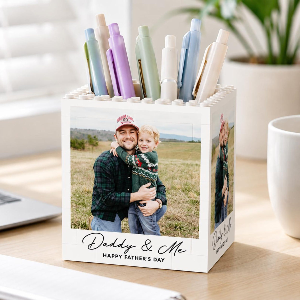 Personalized Daddy and Me Photo Building Block Pen Pot, Father's Day Gift From Kids, New Dad Gift, Gift For Papa, First Time Dad Gift