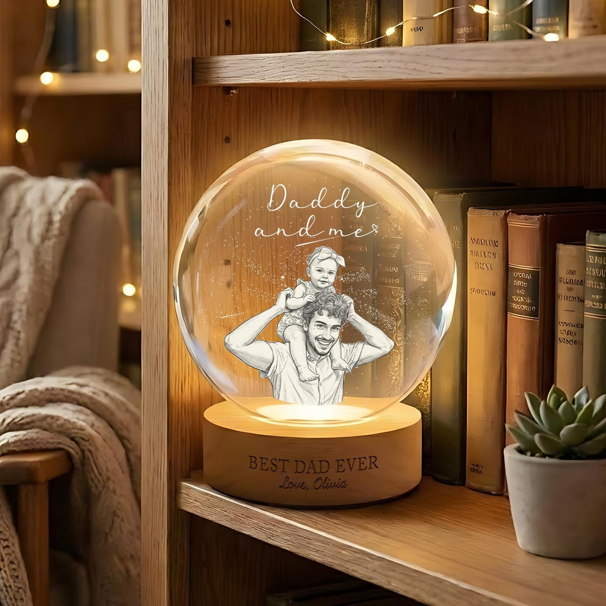 First Father's Day Photo Crystal Ball Night Light, Personalized Dad Gift New Dad Gift 1st Fathers Day Present from Baby Keepsake, Daddy Papa