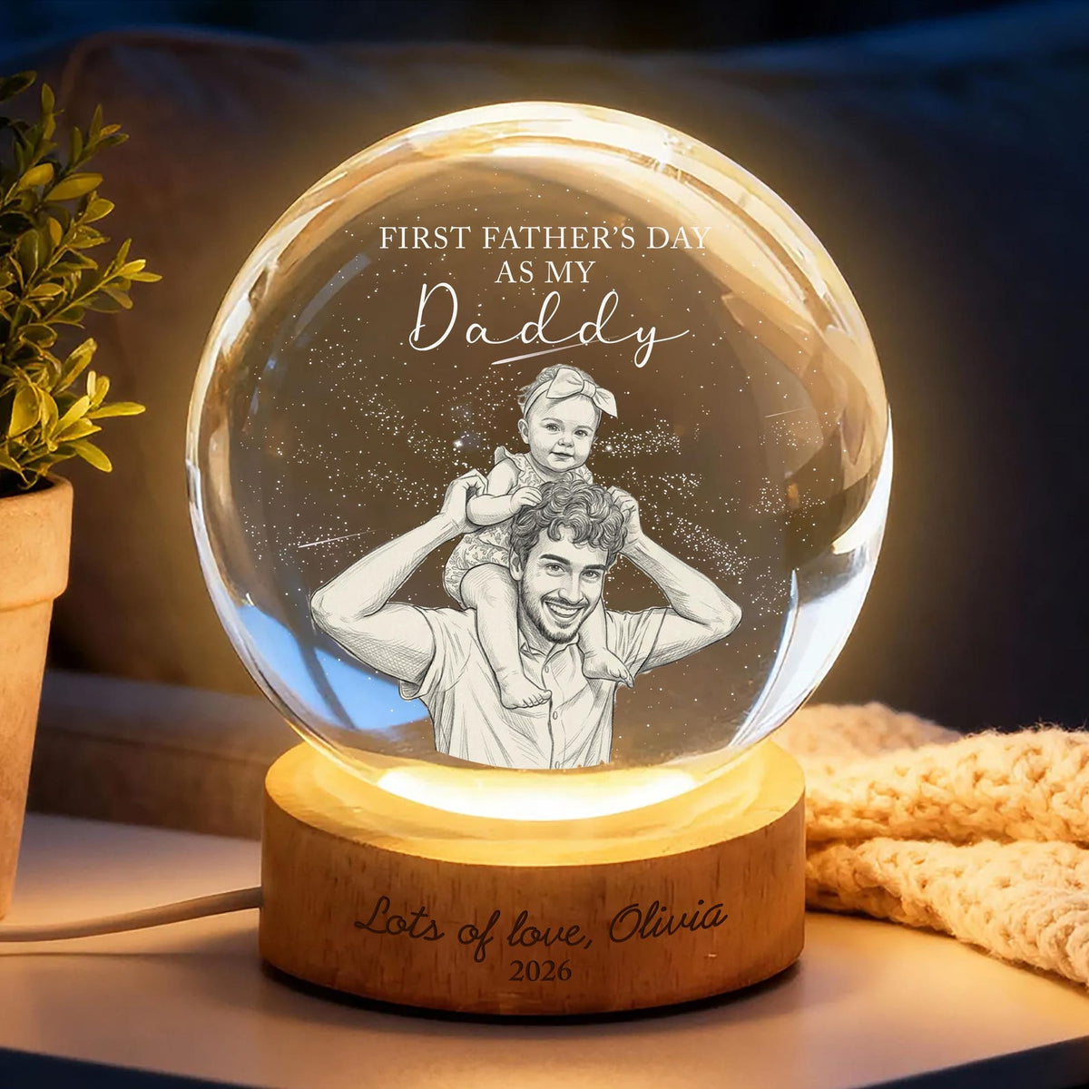 First Father's Day Photo Crystal Ball Night Light, Personalized Dad Gift New Dad Gift 1st Fathers Day Present from Baby Keepsake, Daddy Papa