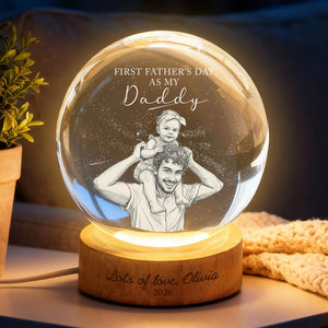First Father's Day Photo Crystal Ball Night Light, Personalized Dad Gift New Dad Gift 1st Fathers Day Present from Baby Keepsake, Daddy Papa