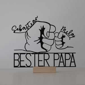 Best Dad Gift for Father's Day, Personalized | Fist Bump Stand with Name | Fist to Fist Line Art Decor | Gift Idea from Kids |