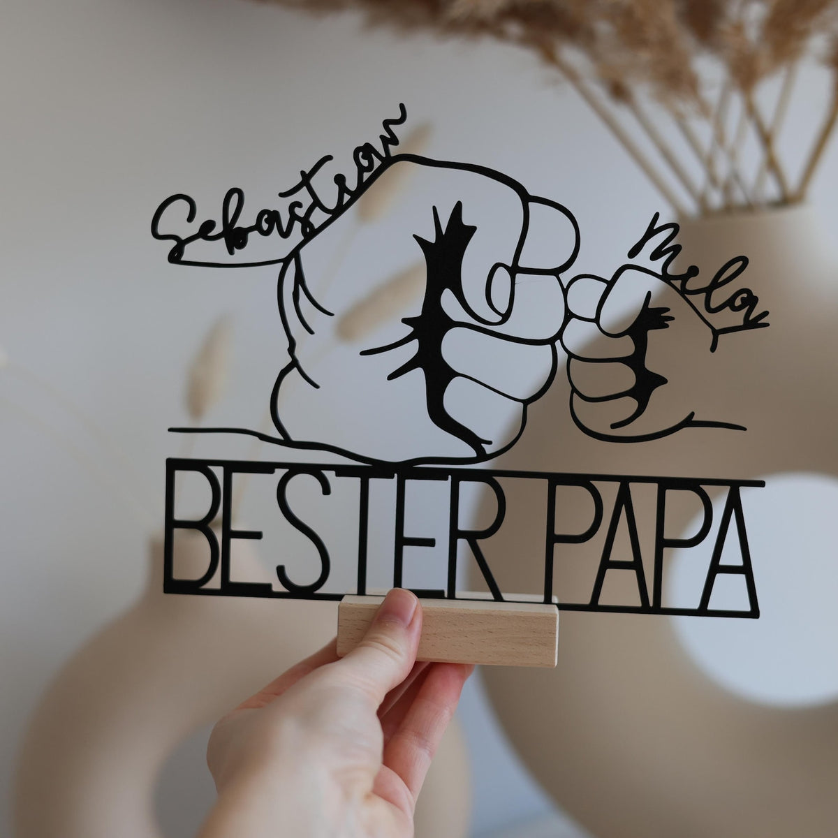 Best Dad Gift for Father's Day, Personalized | Fist Bump Stand with Name | Fist to Fist Line Art Decor | Gift Idea from Kids |