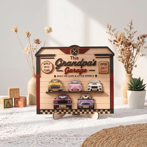Personalized Grandpa's Garage Wood Sign, Custom Kids Name Car Decor, Father's Day Gift for Grandpa, Garage Wall Art, Classic Car Lover Gift