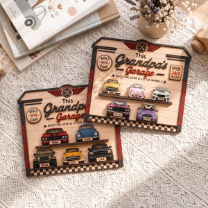 Personalized Grandpa's Garage Wood Sign, Custom Kids Name Car Decor, Father's Day Gift for Grandpa, Garage Wall Art, Classic Car Lover Gift