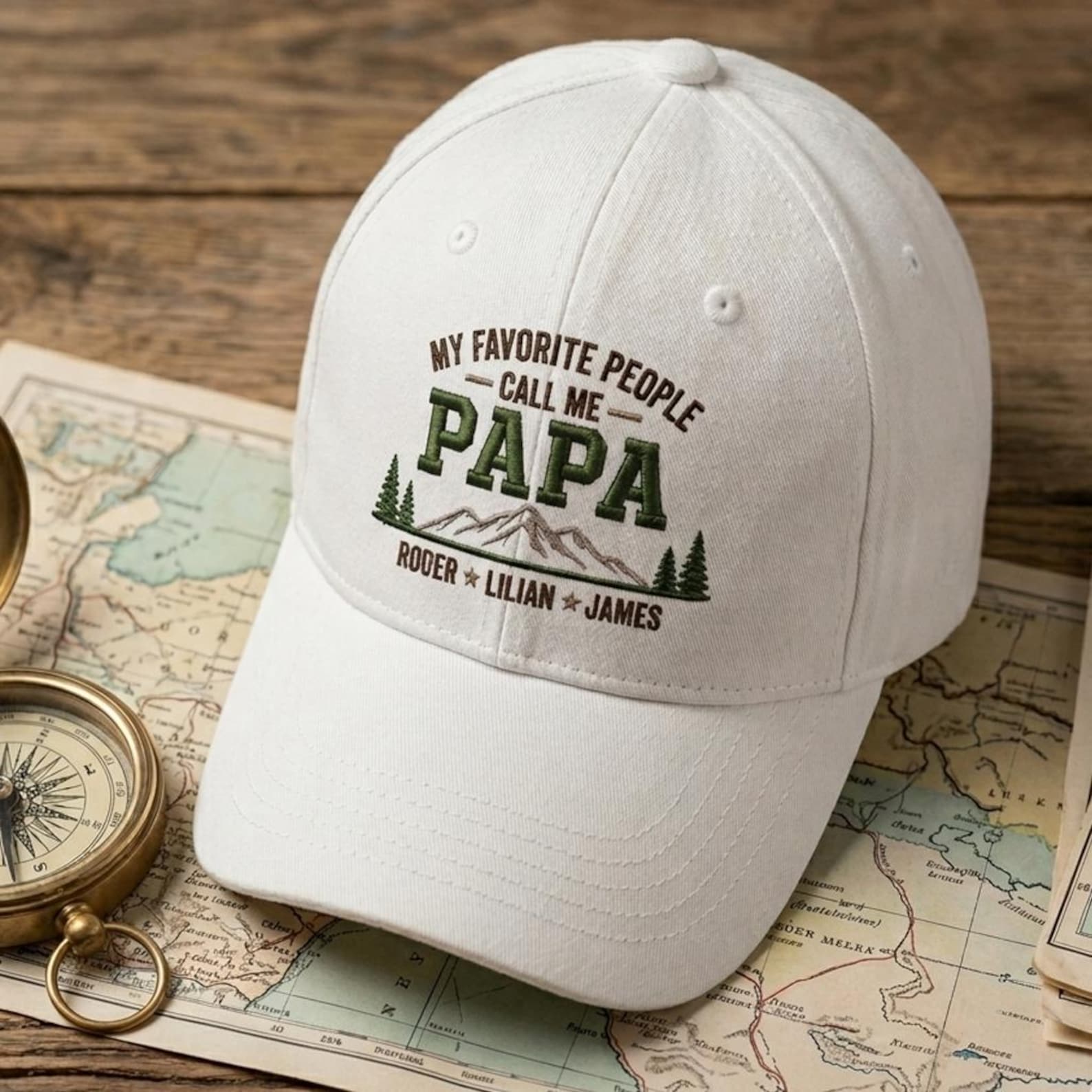 Personalized Papa Hat with Kids Names, Custom Embroidered Dad Cap, Father Day Gift for Grandpa, Mountain Dad Baseball Cap, Gift from Dad