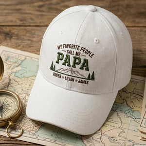 Personalized Papa Hat with Kids Names, Custom Embroidered Dad Cap, Father Day Gift for Grandpa, Mountain Dad Baseball Cap, Gift from Dad
