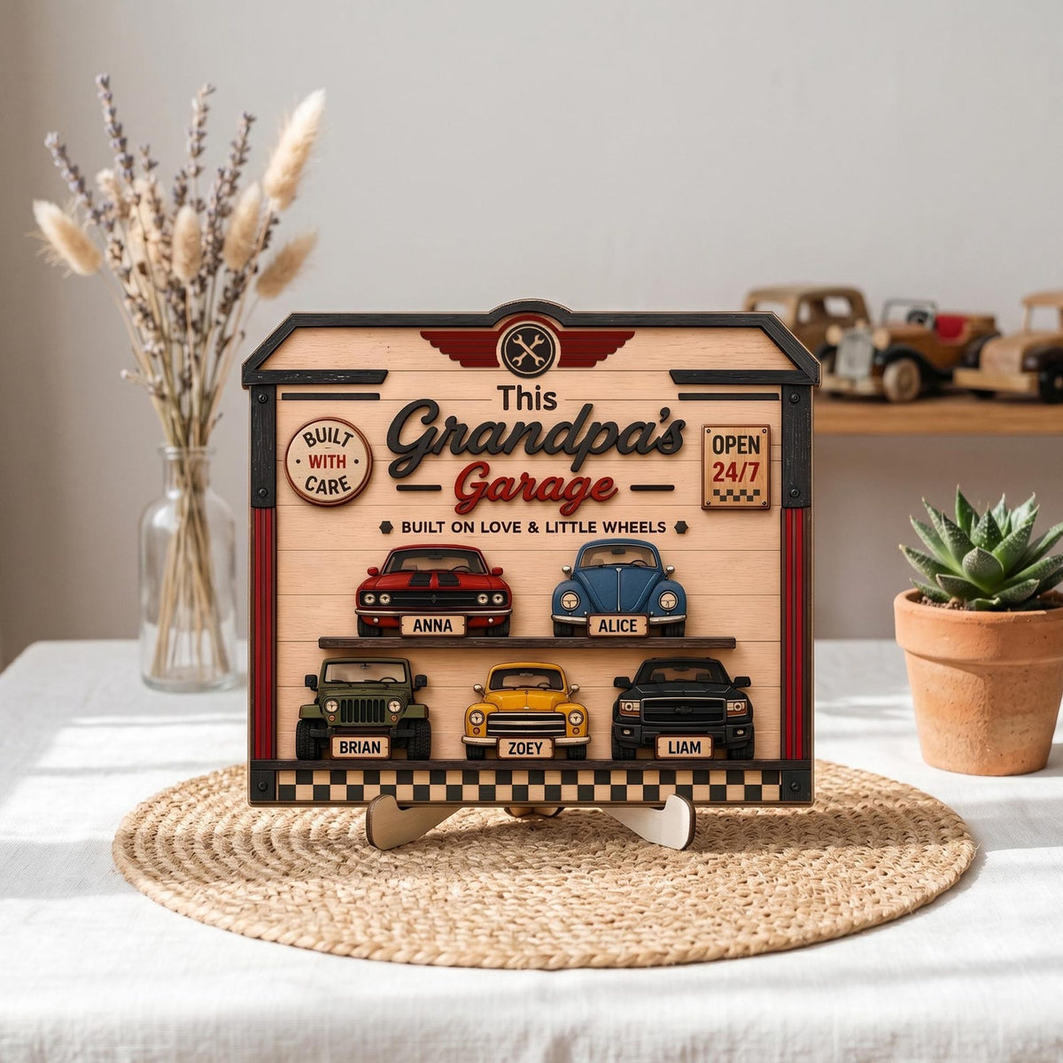 Personalized Grandpa's Garage Wood Sign, Custom Kids Name Car Decor, Father's Day Gift for Grandpa, Garage Wall Art, Classic Car Lover Gift