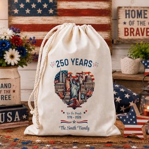 Personalized America 250 Santa Sacks, USA 250th Anniversary Cotton Gift Sack, We The People Patriotic Party Favor, Custom Family Name Bag