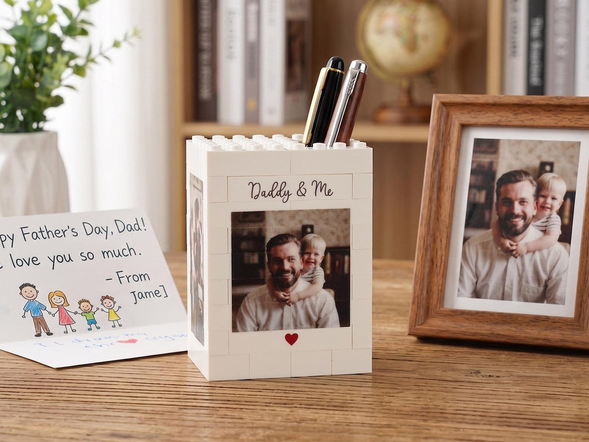 Custom Brick Pencil Pot Personalized Photo Desk Organizer for Dad, Father's day gift for dad grandpa