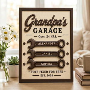 Personalized Grandpa Garage Sign With Kids Name, Papa Tools Sign, Dad Workshop Sign, Fathers Day Gift For Dad Grandpa