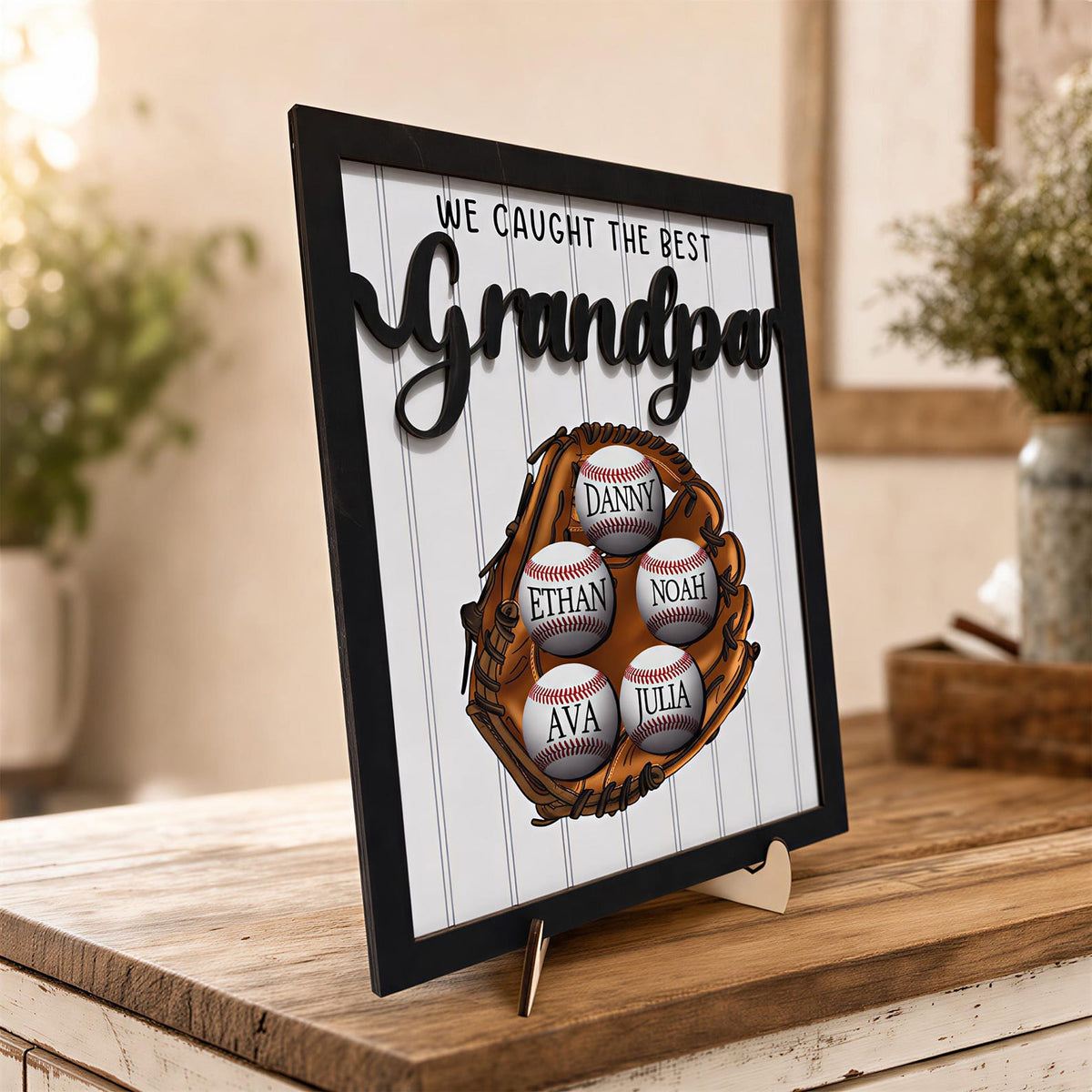 Father's Day Baseball Plaque, Custom Wooden Frame, Kids Names Sign Father
